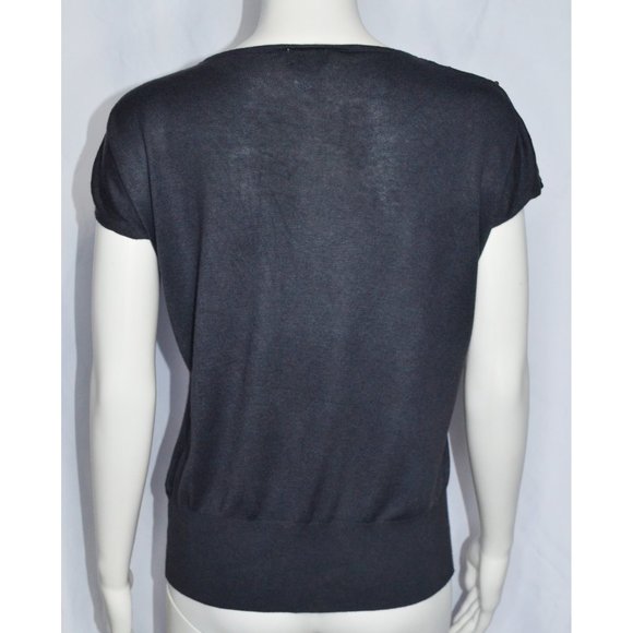 H&M Y2k Embellished Pearls Silk Blend Short Sleeve Sweater Gray Size S - Picture 3 of 4